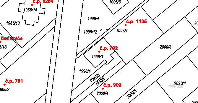 Hlučín 782 na parcele st. 1998/3 v KÚ Hlučín, Katastrální mapa