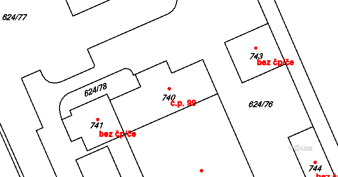 Březolupy 99 na parcele st. 740 v KÚ Březolupy, Katastrální mapa