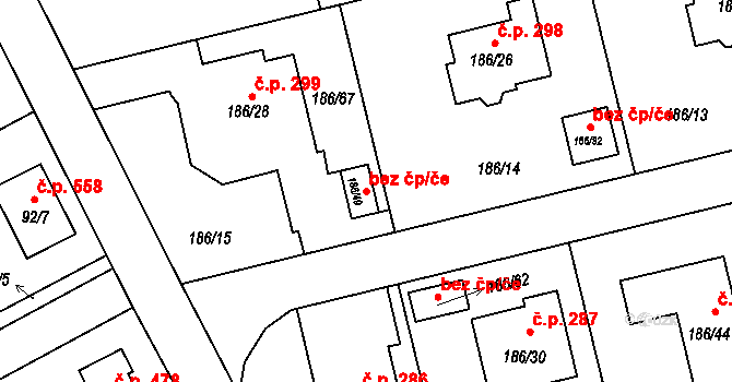 Liberec 47153571 na parcele st. 186/49 v KÚ Horní Hanychov, Katastrální mapa