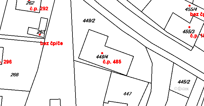 Zádveřice 485, Zádveřice-Raková na parcele st. 449/4 v KÚ Zádveřice, Katastrální mapa