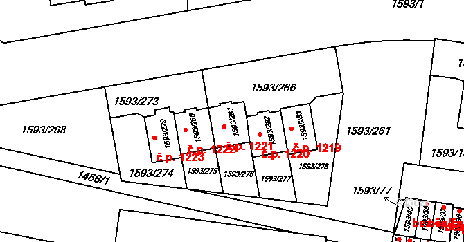 Kosmonosy 1221 na parcele st. 1593/281 v KÚ Kosmonosy, Katastrální mapa