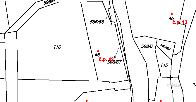 Vinary 12 na parcele st. 46 v KÚ Vinary u Vysokého Mýta, Katastrální mapa