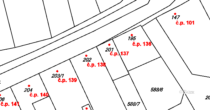 Chvalkovice 137 na parcele st. 201 v KÚ Chvalkovice, Katastrální mapa