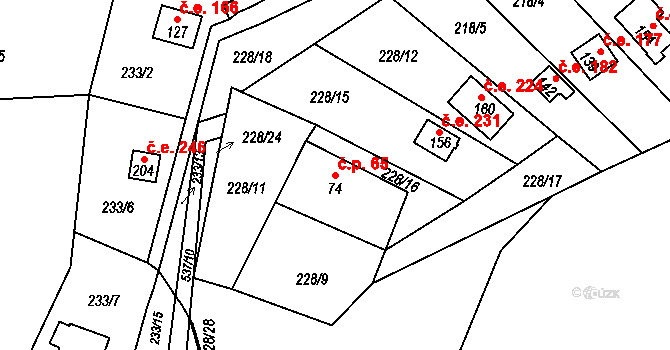 Trpišov 65, Slatiňany na parcele st. 74 v KÚ Trpišov, Katastrální mapa