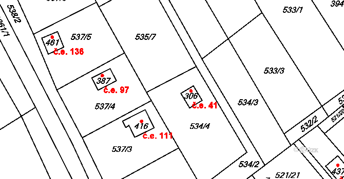 Nemojany 41 na parcele st. 306 v KÚ Nemojany, Katastrální mapa