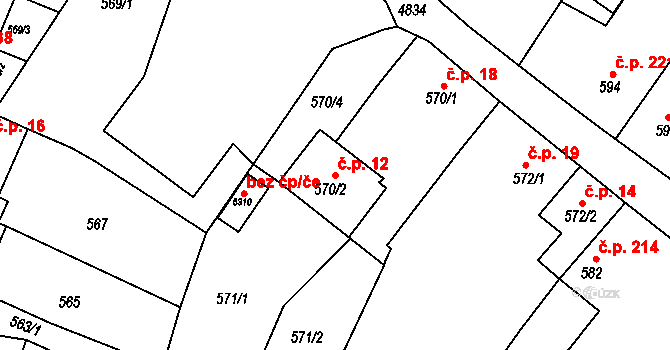 Choceňské Předměstí 12, Vysoké Mýto na parcele st. 570/2 v KÚ Vysoké Mýto, Katastrální mapa