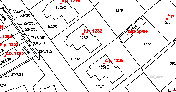 Třešť 1232 na parcele st. 1053/2 v KÚ Třešť, Katastrální mapa