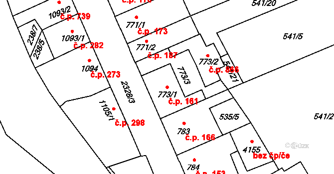 Beroun-Závodí 161, Beroun na parcele st. 773/1 v KÚ Beroun, Katastrální mapa