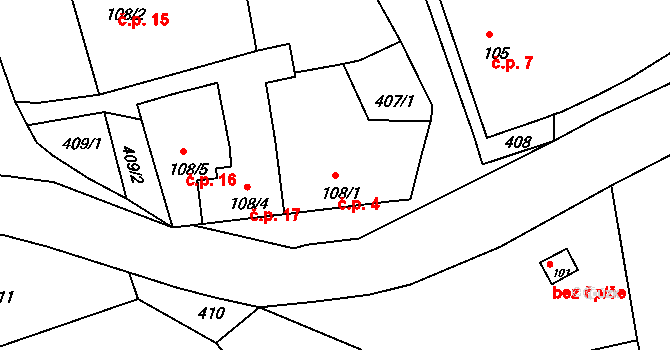Saky 4, Třebichovice na parcele st. 108/1 v KÚ Saky, Katastrální mapa