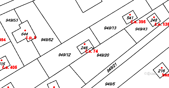 Vlkančice 74 na parcele st. 246 v KÚ Vlkančice, Katastrální mapa