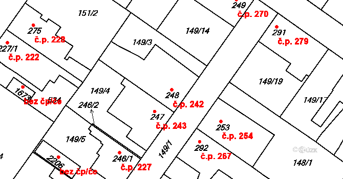 Neratovice 242 na parcele st. 248 v KÚ Neratovice, Katastrální mapa