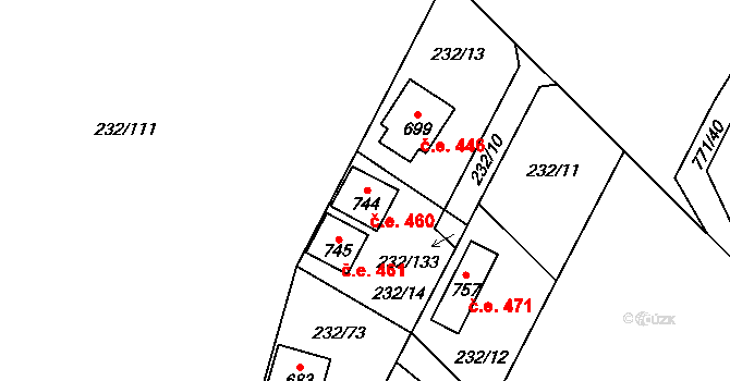 Dřenice 460, Cheb na parcele st. 744 v KÚ Dřenice u Chebu, Katastrální mapa