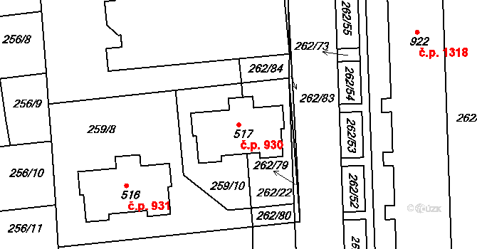 Rudná 930 na parcele st. 517 v KÚ Hořelice, Katastrální mapa
