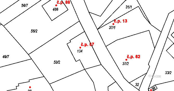 Černolice 67 na parcele st. 134 v KÚ Černolice, Katastrální mapa
