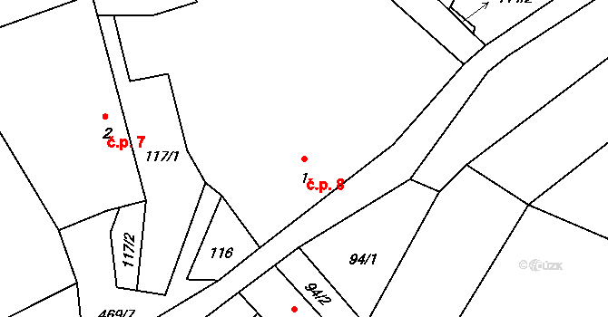 Pohnánec 8 na parcele st. 1 v KÚ Pohnánec, Katastrální mapa