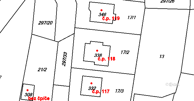 Tlumačov 118 na parcele st. 338 v KÚ Tlumačov u Domažlic, Katastrální mapa