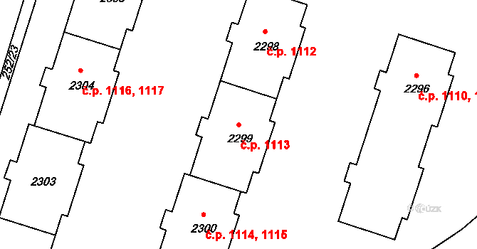 Přeštice 1113 na parcele st. 2299 v KÚ Přeštice, Katastrální mapa