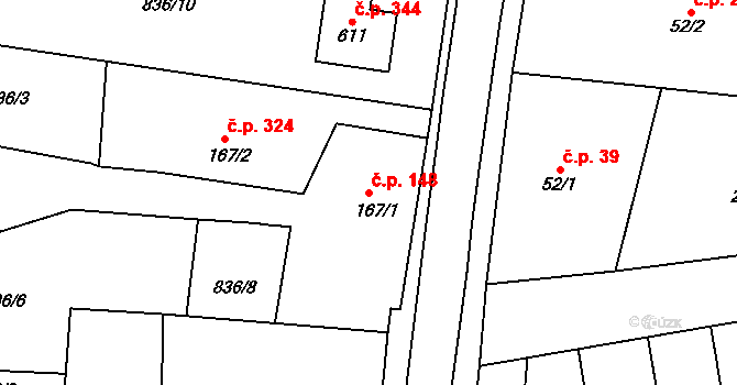 Velká Ves 148, Broumov na parcele st. 167/1 v KÚ Velká Ves u Broumova, Katastrální mapa