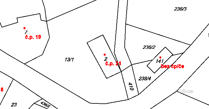 Jizbice 21, Náchod na parcele st. 2 v KÚ Jizbice u Náchoda, Katastrální mapa