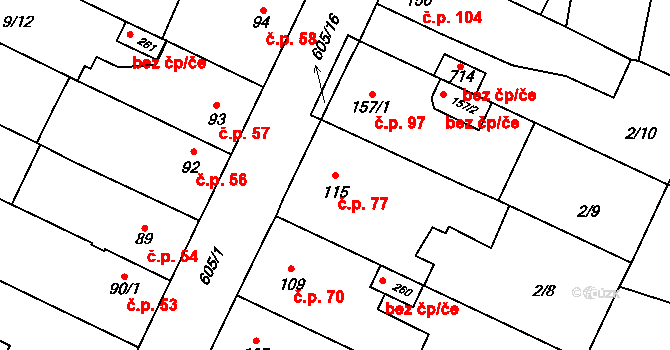 Nové Jesenčany 77, Pardubice na parcele st. 115 v KÚ Nové Jesenčany, Katastrální mapa