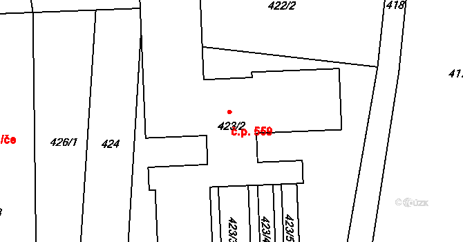 Želešice 559 na parcele st. 423/2 v KÚ Želešice, Katastrální mapa