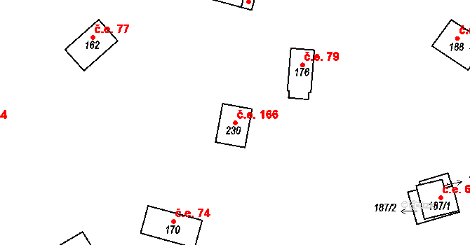 Velenov 166 na parcele st. 230 v KÚ Velenov, Katastrální mapa