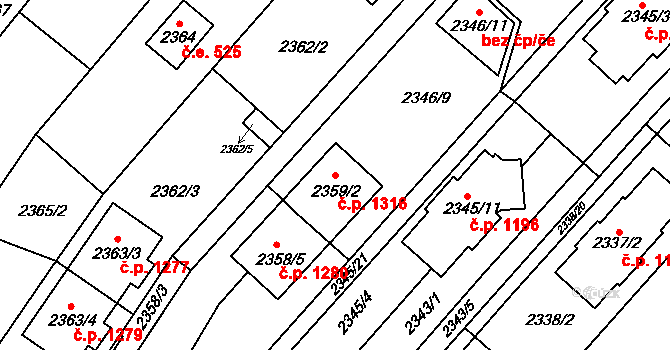 Komín 1316, Brno na parcele st. 2359/2 v KÚ Komín, Katastrální mapa