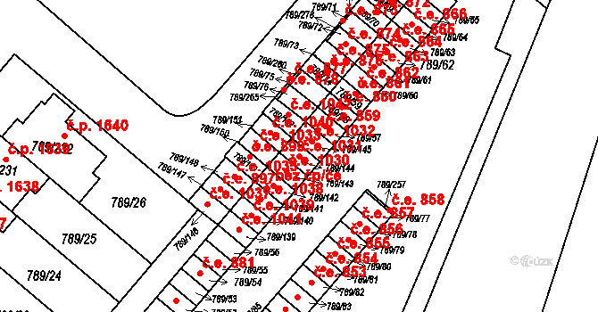 Strážnice 1031 na parcele st. 789/144 v KÚ Strážnice na Moravě, Katastrální mapa