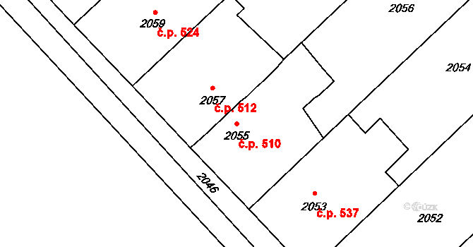 Loštice 510 na parcele st. 2055 v KÚ Loštice, Katastrální mapa