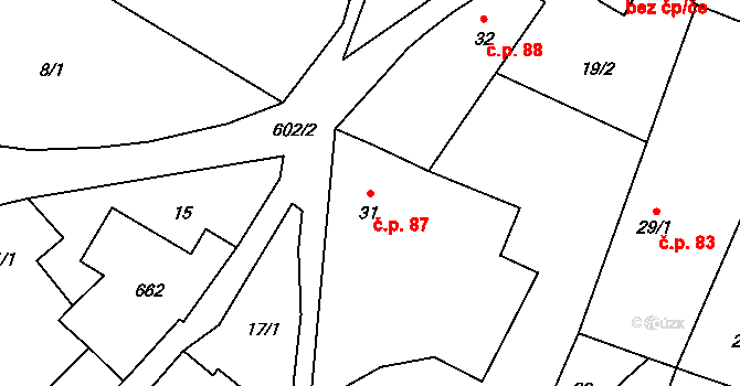 Véska 87, Heřmanice u Oder na parcele st. 31 v KÚ Véska u Oder, Katastrální mapa