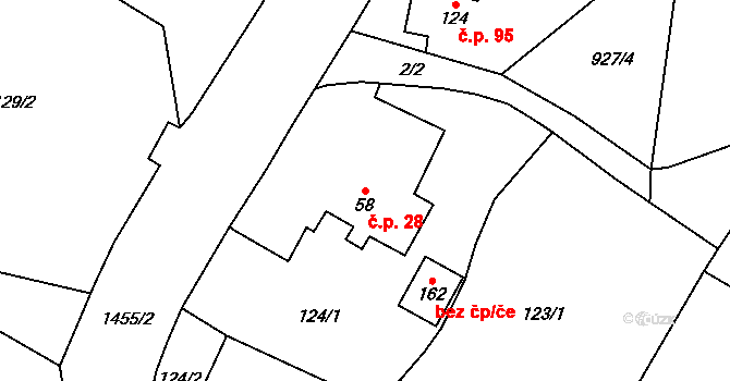Kamenka 28, Odry na parcele st. 58 v KÚ Kamenka, Katastrální mapa