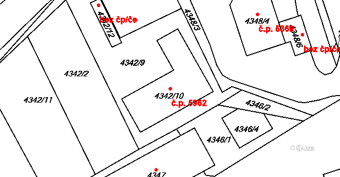 Chomutov 5962 na parcele st. 4342/10 v KÚ Chomutov I, Katastrální mapa
