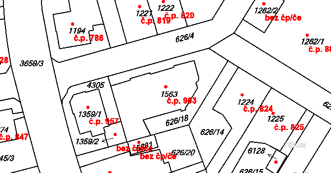 Rakovník II 963, Rakovník na parcele st. 1563 v KÚ Rakovník, Katastrální mapa