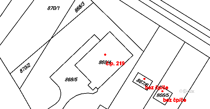 Sentice 219 na parcele st. 868/4 v KÚ Sentice, Katastrální mapa