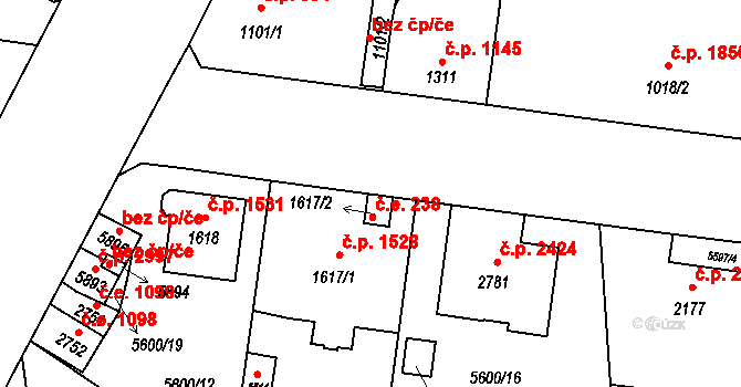 Žatec 238 na parcele st. 1617/2 v KÚ Žatec, Katastrální mapa