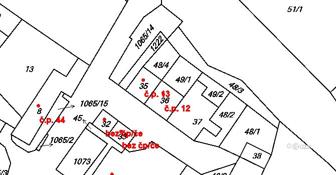 Mírovka 12, Havlíčkův Brod na parcele st. 36 v KÚ Mírovka, Katastrální mapa