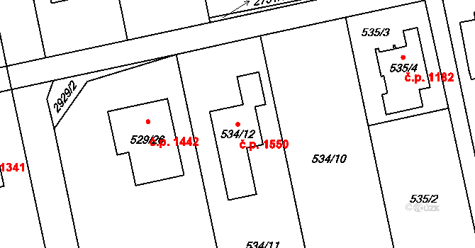 Kylešovice 1550, Opava na parcele st. 534/12 v KÚ Kylešovice, Katastrální mapa