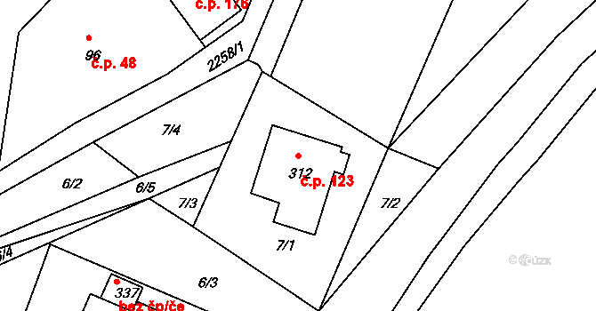 Horní Lánov 123, Lánov na parcele st. 312 v KÚ Horní Lánov, Katastrální mapa