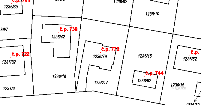 Proboštov 772 na parcele st. 1236/79 v KÚ Proboštov u Teplic, Katastrální mapa