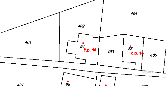 Řečice 15, Zábřezí-Řečice na parcele st. 54 v KÚ Zábřezí, Katastrální mapa