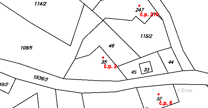 Srbská Kamenice 2 na parcele st. 35 v KÚ Srbská Kamenice, Katastrální mapa