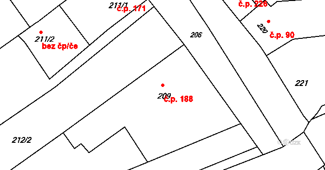 Postoupky 188, Kroměříž na parcele st. 209 v KÚ Postoupky, Katastrální mapa