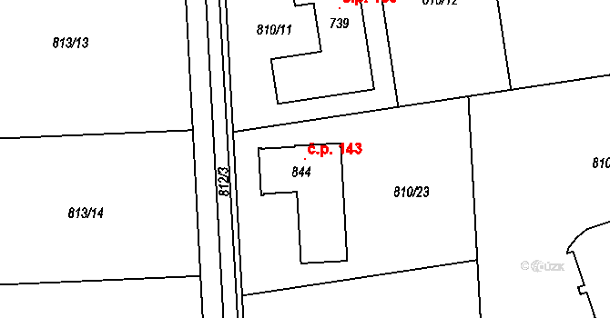 Halouny 143, Svinaře na parcele st. 844 v KÚ Svinaře, Katastrální mapa