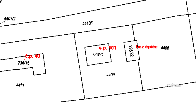 Petrův Dvůr 101, Netolice na parcele st. 736/21 v KÚ Netolice, Katastrální mapa