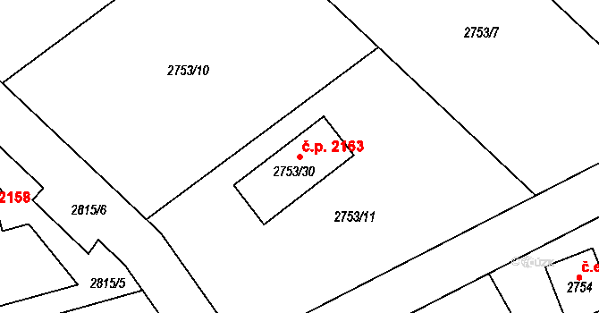 Černošice 2163 na parcele st. 2753/30 v KÚ Černošice, Katastrální mapa