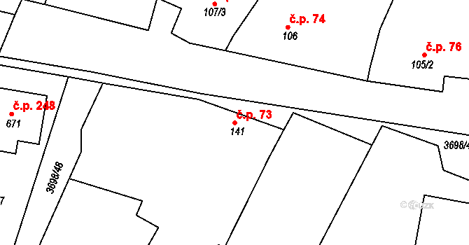 Břežany 73 na parcele st. 141 v KÚ Břežany u Znojma, Katastrální mapa