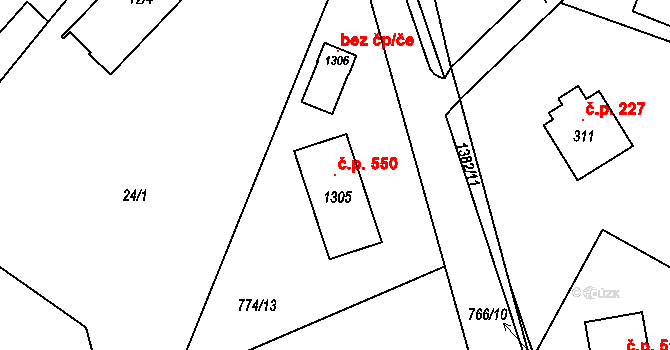 Skalice 550, Frýdek-Místek na parcele st. 1305 v KÚ Skalice u Frýdku-Místku, Katastrální mapa