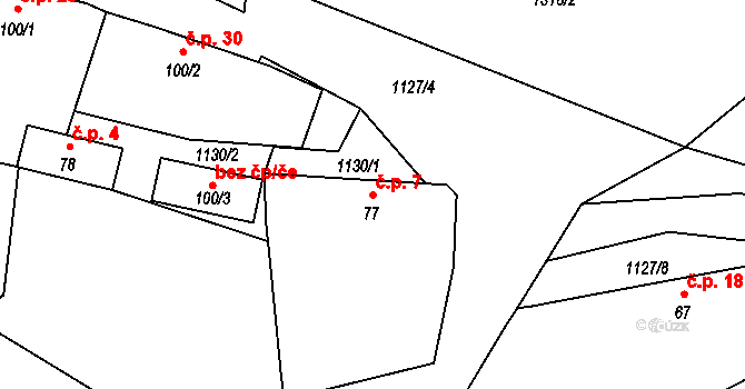 Holšice 7, Chabeřice na parcele st. 77 v KÚ Chabeřice, Katastrální mapa