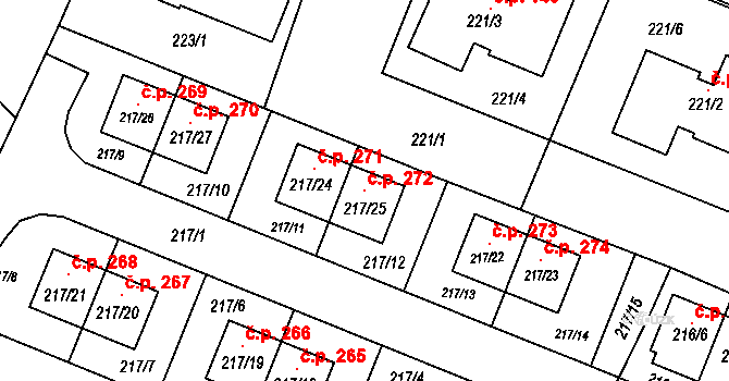 Hlízov 272 na parcele st. 217/25 v KÚ Hlízov, Katastrální mapa