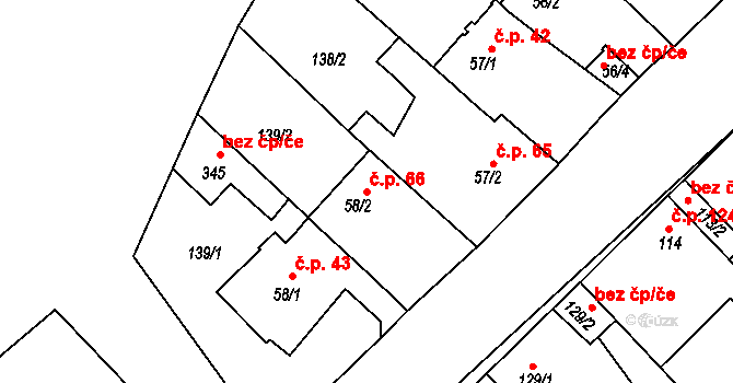 Braškov 66 na parcele st. 58/2 v KÚ Braškov, Katastrální mapa